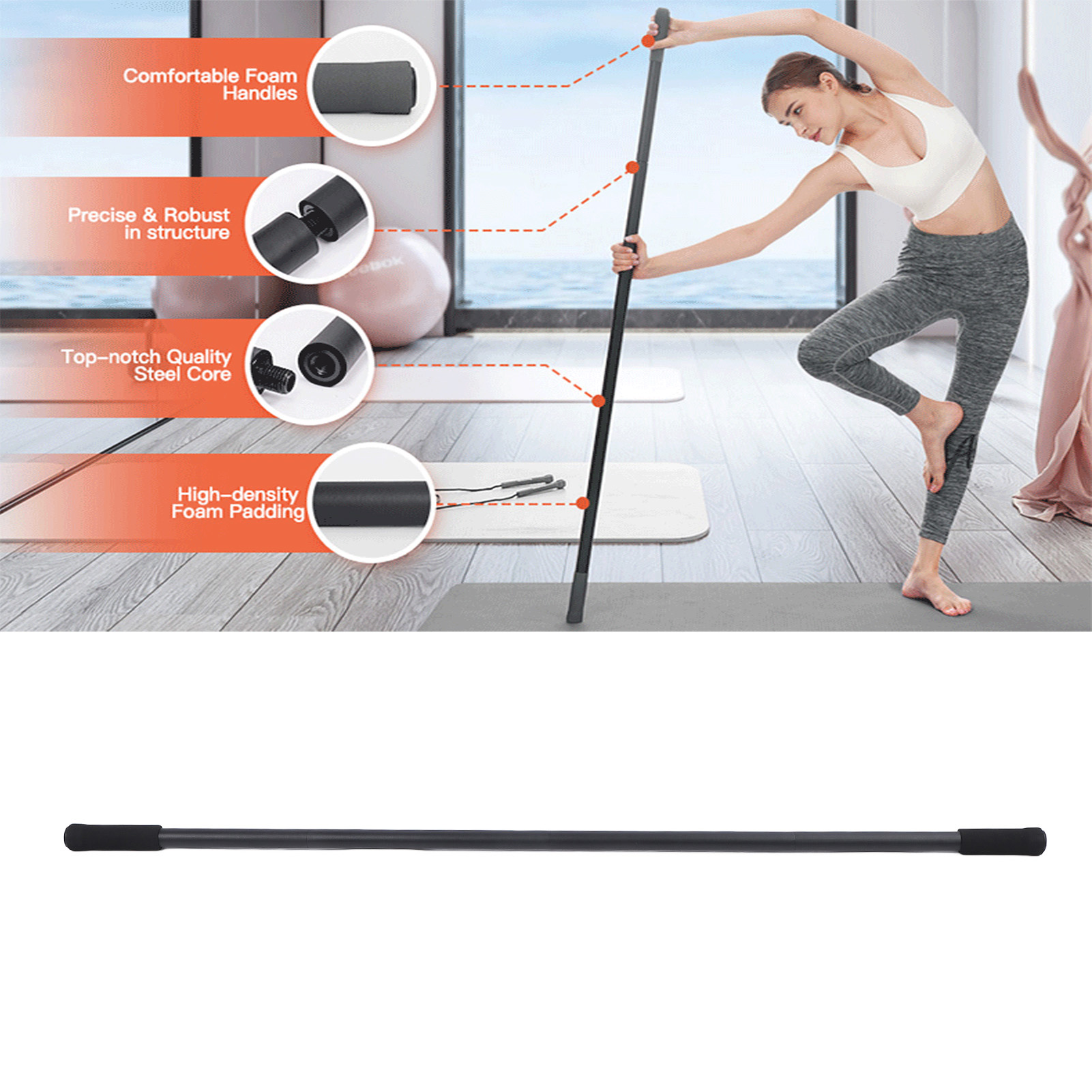 Yoga Fitness Exercises - Yoga Stick Adjustable Mobility Stick for